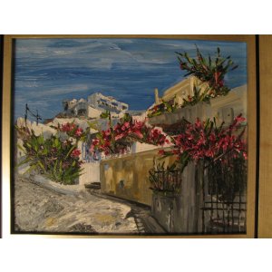 SANTORINI - obraz olejny - Grecja - olej na płótnie + Rama