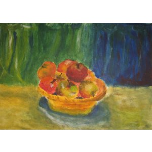 Martwa natura - jabłka w słomianym koszyku