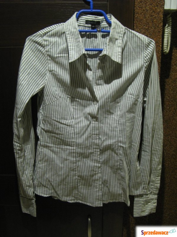 Koszula biała w delikatne czarne paseczki, taliowana - Bluzki, koszule - Toruń
