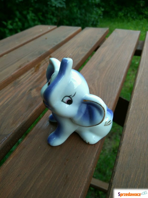 Niebiesko biały słonik szczęścia - Figurki, rzeźby - Oleśnica