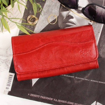 Skórzany portfel damski p142 czerwony - czerwony