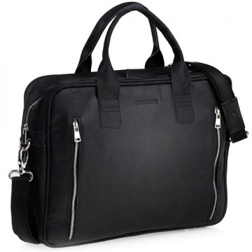 Skórzana torba męska na laptop brodrene bl02 czarna - czarny