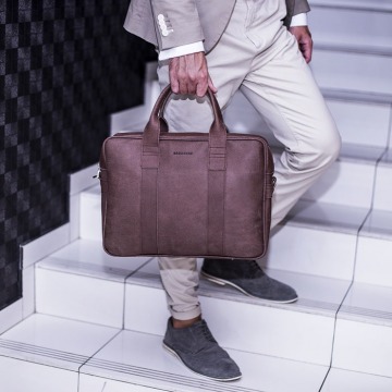 Skórzana torba męska na laptopa brodrene bl01 ciemnobrązowa - c. brązowy