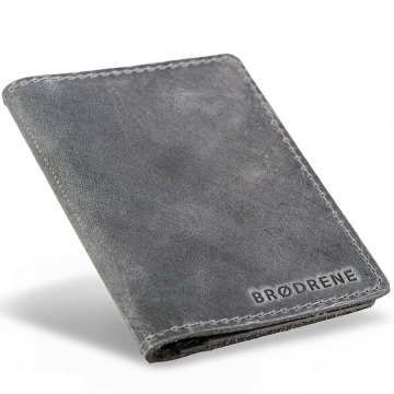 Skórzany cienki portfel slim wallet brodrene sw01 szary - szary