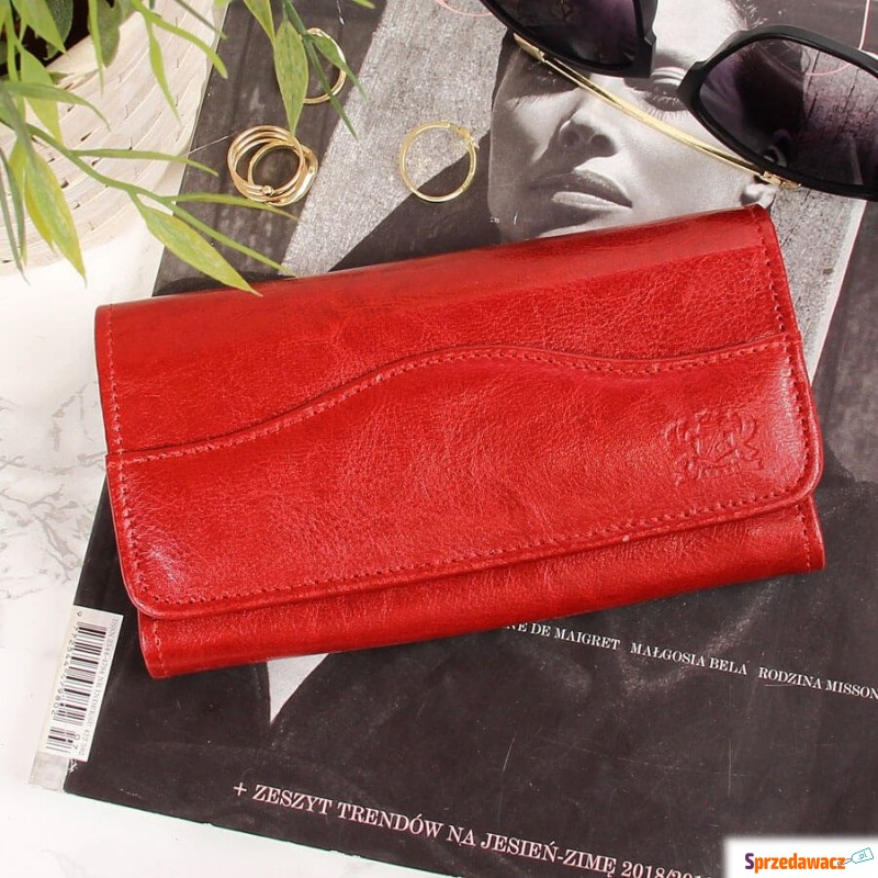 Skórzany portfel damski p142 czerwony - czerwony - Portfele, portmonetki - Rąty
