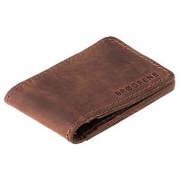 Skórzany cienki portfel slim wallet brodrene sw02lb jasnobrązowy - j. brązowy