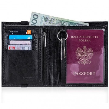 Skórzany portfel męski na paszport solier sw07 czarny - czarny