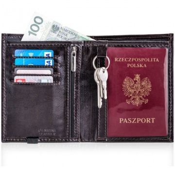 Skórzany portfel męski na paszport solier sw07 ciemnobrązowy - brązowy