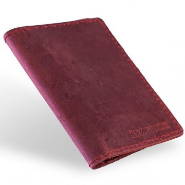 Skórzany cienki portfel slim wallet brodrene sw01 czerwony - czerwony