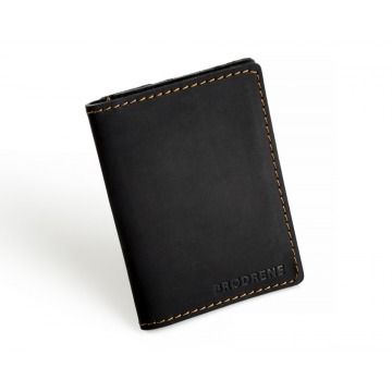Skórzany cienki portfel slim wallet z bilonówką brodrene sw04 czarny - czarny