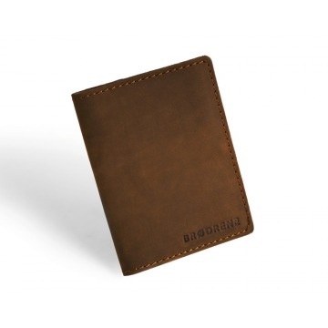 Skórzany cienki portfel slim wallet z bilonówką brodrene sw04 jasnobrązowy - j. brązowy