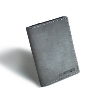 Skórzany cienki portfel slim wallet z bilonówką brodrene sw04 szary - szary