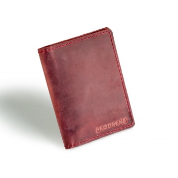 Skórzany cienki portfel slim wallet z bilonówką brodrene sw04 czerwony - czerwony