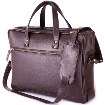 Skórzana męska torba na laptopa solier ciemnobrązowa - dwukomorowa \ brązowy