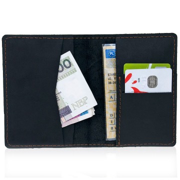 Skórzany cienki portfel slim wallet brodrene sw05 czarny - czarny
