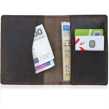 Skórzany cienki portfel slim wallet brodrene sw05 ciemnobrązowy - c. brązowy