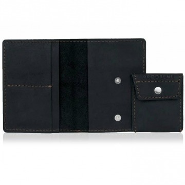 Skórzany cienki portfel slim wallet z bilonówką brodrene sw01+ czarny - czarny