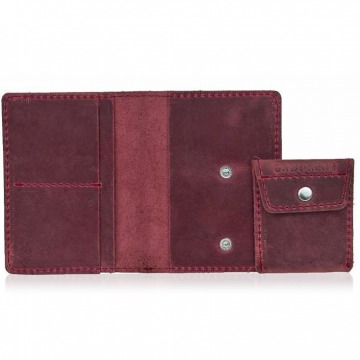 Skórzany cienki portfel slim wallet z bilonówką brodrene sw01+ czerwony - czerwony
