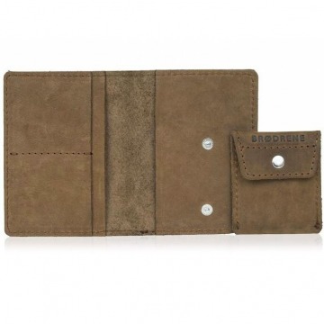 Skórzany cienki portfel slim wallet z bilonówką brodrene sw01+ jasnobrązowy - j. brązowy