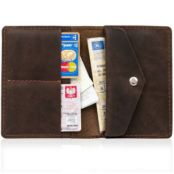 Skórzany cienki portfel slim wallet z miejscem na monety brodrene sw08 ciemnobrązowy - c. brązowy