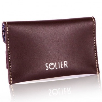 Skórzany cienki portfel wizytownik solier sw19 ciemny brązowy vintage - brązowy vintage