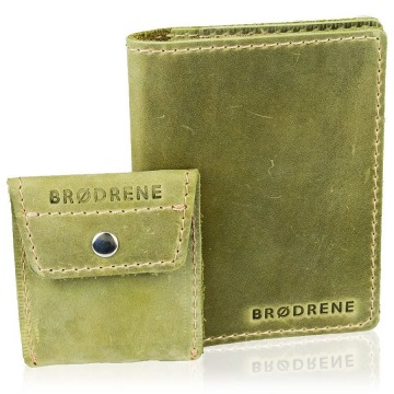 Skórzany zestaw portfel i bilonówka brodrene sw07 + cw02 zielony - zielony