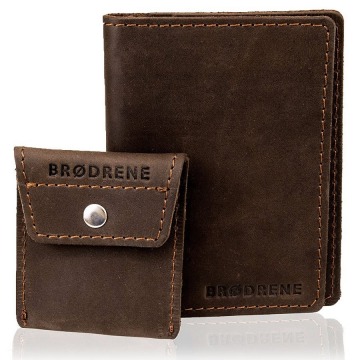 Skórzany zestaw portfel i bilonówka brodrene sw07 + cw02 ciemnobrązowy - c. brązowy