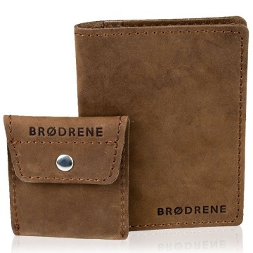 Skórzany zestaw portfel i bilonówka brodrene sw07 + cw02 jasnobrązowy - j. brązowy