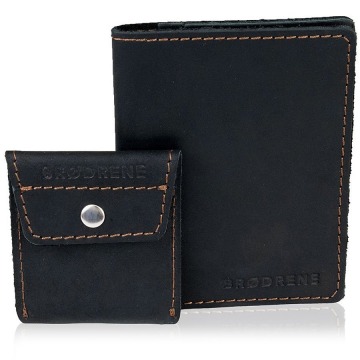 Skórzany zestaw portfel i bilonówka brodrene sw07 + cw02 czarny - czarny
