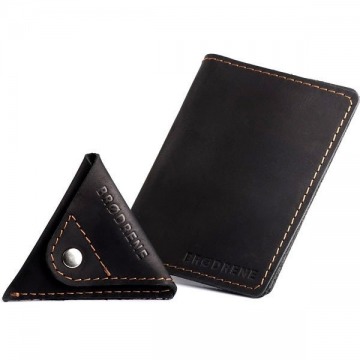 Skórzany zestaw portfel i bilonówka brodrene sw07 + cw01 czarny - czarny