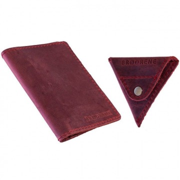 Skórzany zestaw portfel i bilonówka brodrene sw05 + cw01 czerwony - czerwony
