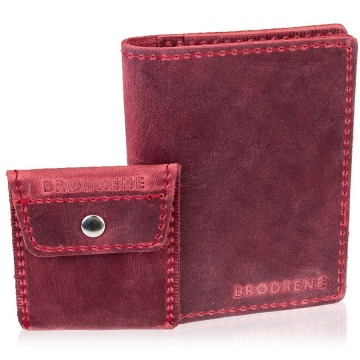 Skórzany zestaw portfel i bilonówka brodrene sw05 + cw02 czerwony - czerwony