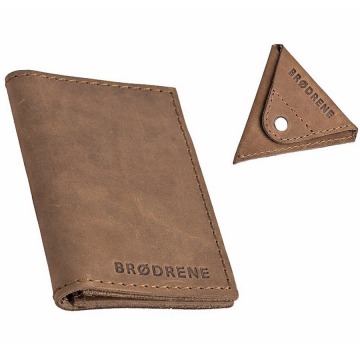 Skórzany zestaw portfel i bilonówka brodrene sw03 + cw01 jasnobrązowy - j. brązowy