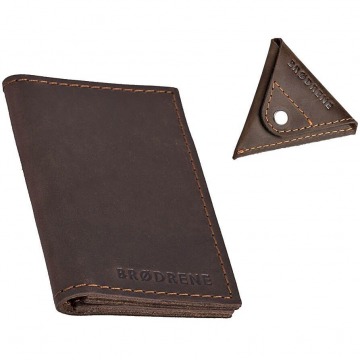 Skórzany zestaw portfel i bilonówka brodrene sw03 + cw01 ciemnobrązowy - c. brązowy