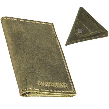 Skórzany zestaw portfel i bilonówka brodrene sw03 + cw01 zielony - oliwkowy