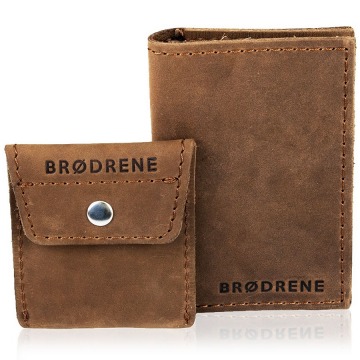 Skórzany zestaw portfel i bilonówka brodrene sw03 + cw02 jasnobrązowy - j. brązowy
