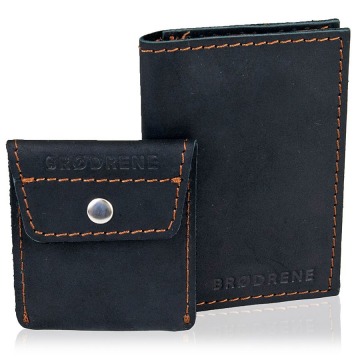 Skórzany zestaw portfel i bilonówka brodrene sw03 + cw02 czarny - czarny