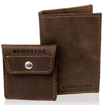 Skórzany zestaw portfel i bilonówka brodrene sw03 + cw02 ciemnobrązowy - c. brązowy