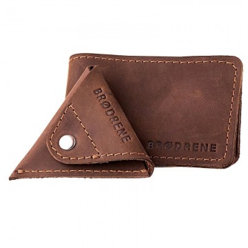 Skórzany zestaw portfel i bilonówka brodrene sw02 + cw01 ciemnobrązowy - c. brązowy