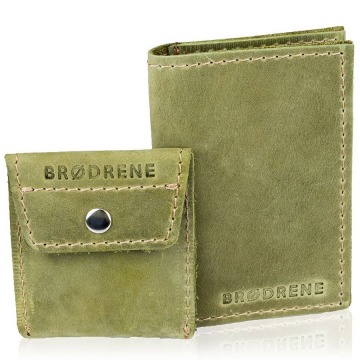 Skórzany zestaw portfel i bilonówka brodrene sw03 + cw02 zielony - oliwkowy