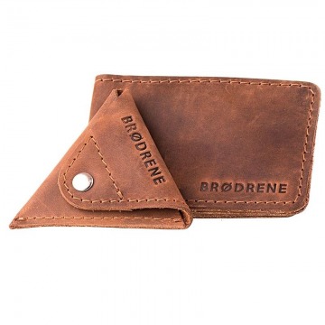 Skórzany zestaw portfel i bilonówka brodrene sw02 + cw01 jasnobrązowy - j. brązowy
