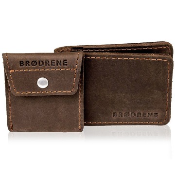 Skórzany zestaw portfel i bilonówka brodrene sw02 + cw02 ciemnobrązowy - c. brązowy