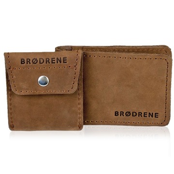 Skórzany zestaw portfel i bilonówka brodrene sw02 + cw02 jasnobrązowy - j. brązowy
