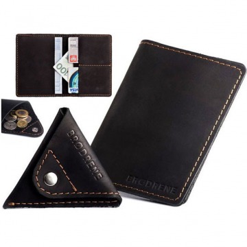 Skórzany zestaw portfel i bilonówka brodrene sw01 + cw01 czarny - czarny