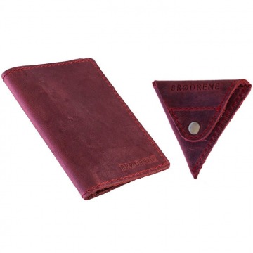 Skórzany zestaw portfel i bilonówka brodrene sw01 + cw01 czerwony - czerwony