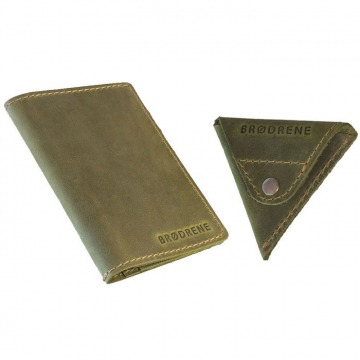 Skórzany zestaw portfel i bilonówka brodrene sw01 + cw01 zielony - oliwkowy