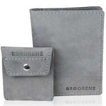Skórzany zestaw portfel i bilonówka brodrene sw01 + cw02 szary - szary