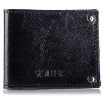 Skórzany cienki portfel wizytownik solier sw21 czarny - czarny