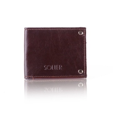 Skórzany cienki portfel wizytownik solier sw21 ciemnobrązowy - ciemny brąz