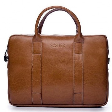 Skórzana torba męska na laptopa solier brązowy vintage - brązowy vintage